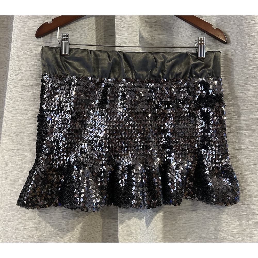 CHOCOLATE USA Womens Sequin Mini Skirt Sparkly Party Clubwear Sz‎ L Stretch